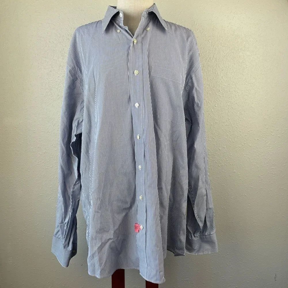 Jos. A. Banks Blue and White Striped Button Down Dress Shirt Size 17-36 EUC